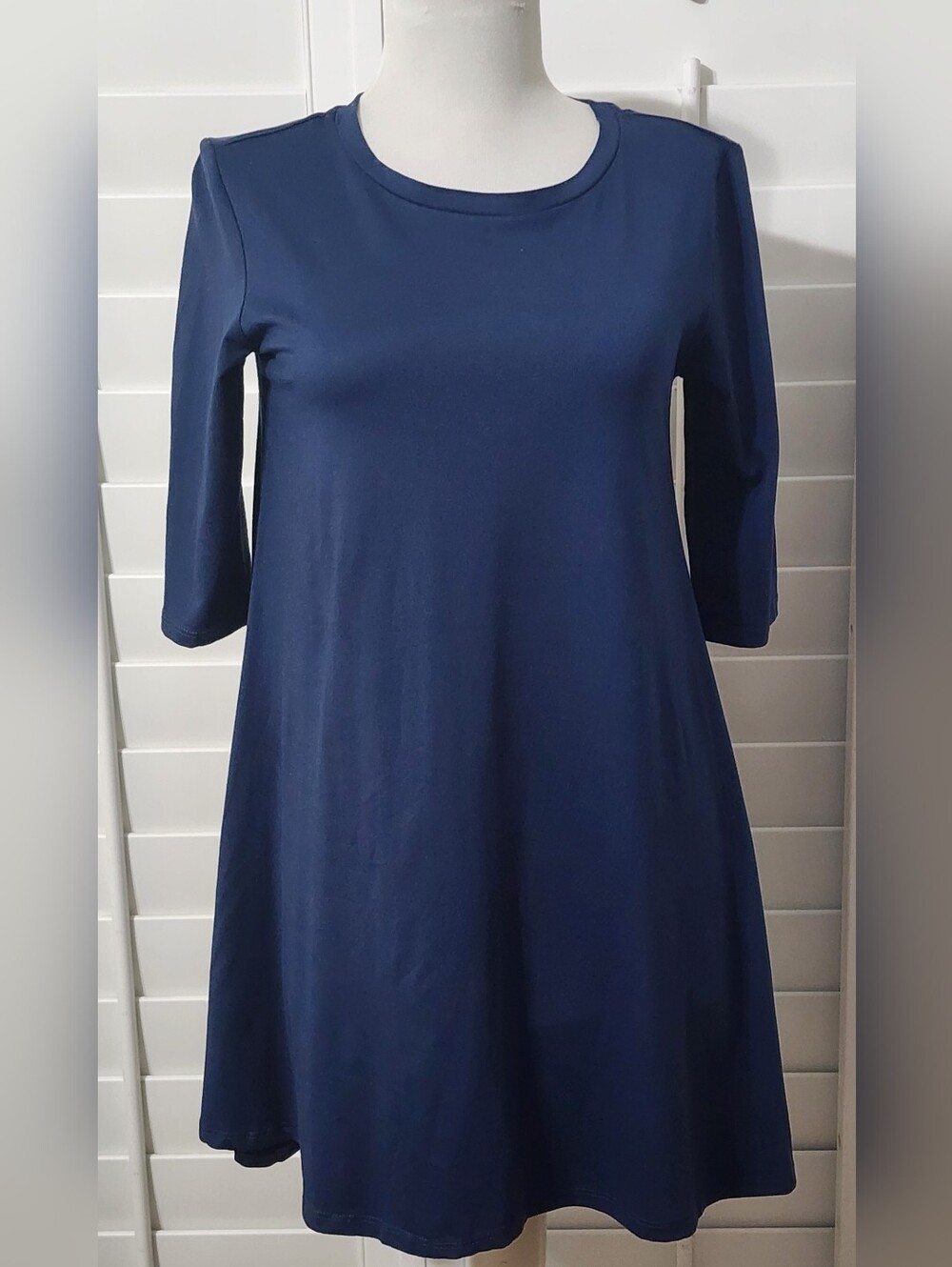 "About A Girl" T-Shirt Dress Women Medium Navy Loose Stretchy Soft 3/4 Sleeves